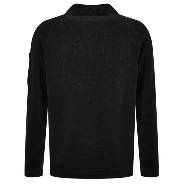 CP Company Chenille Cotton Knit Longsleeve Polo Zwart