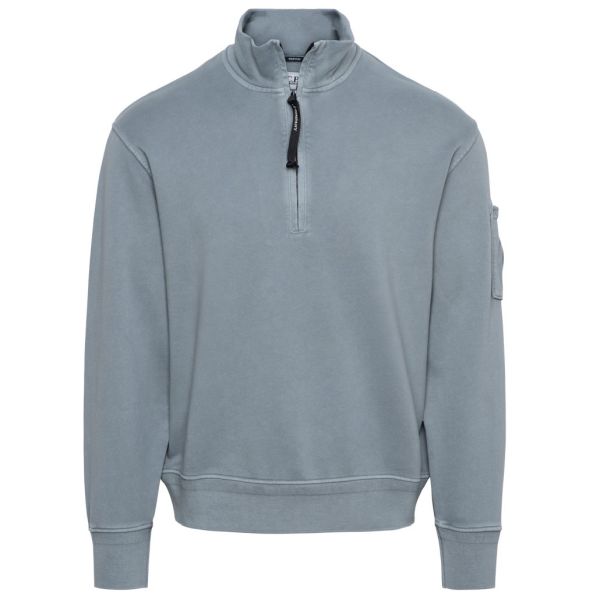 CP Company Cotton Diagonal Fleece Half Zip Sweater Blauw