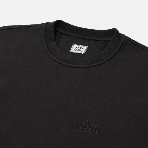 CP Company Cotton Diagonal Fleece Logo Sweater Zwart