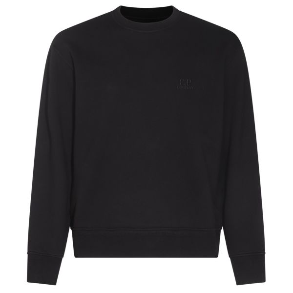 CP Company Cotton Diagonal Fleece Logo Sweater Zwart