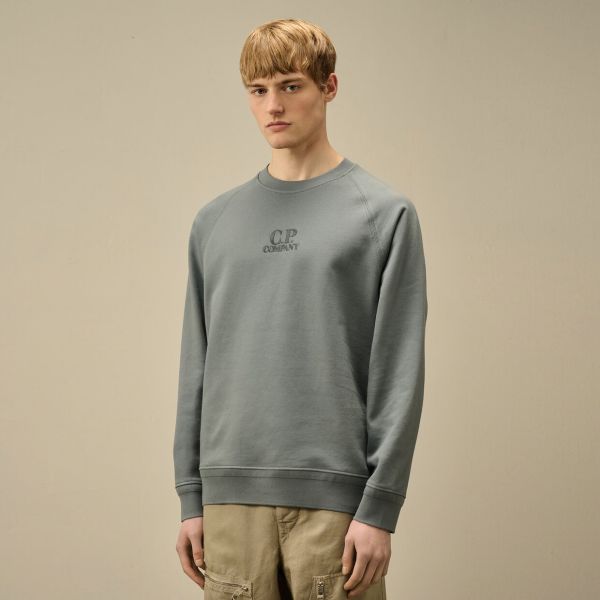 CP Company Diagonal Raised Fleece Logo Sweater Blauw