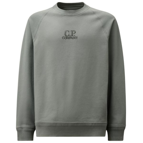 CP Company Diagonal Raised Fleece Logo Sweater Blauw