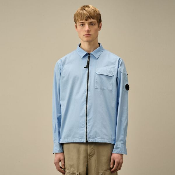 CP Company Gabardine Zipped Overshirt Licht Blauw