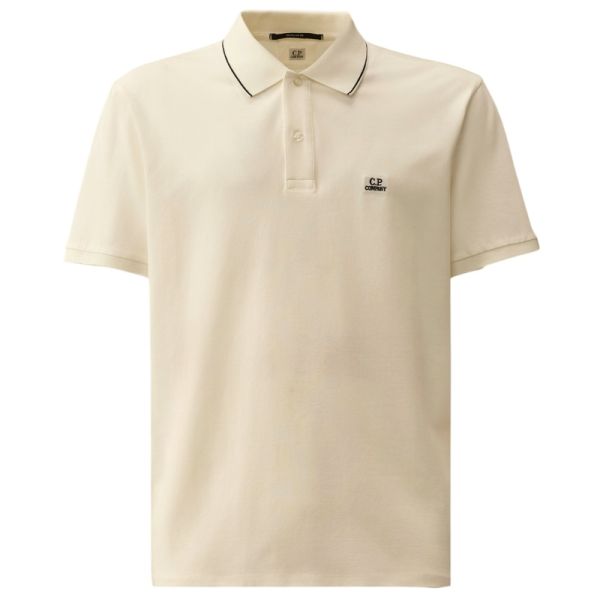 CP Company Stretch Piquet 2-Button Logo Polo Off White