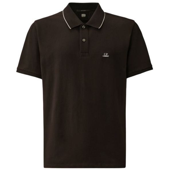 CP Company Stretch Piquet 2-Button Logo Polo Zwart