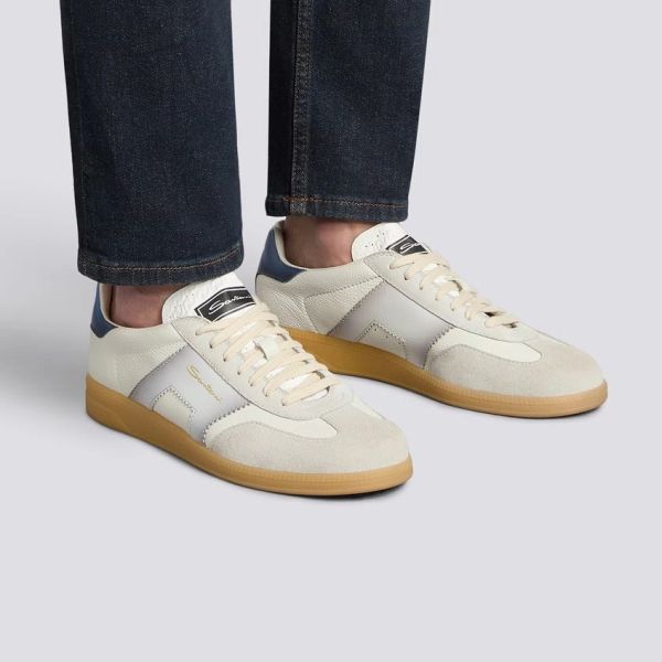 Santoni Double Buckle Signature Olympic Sneaker Wit/Grijs