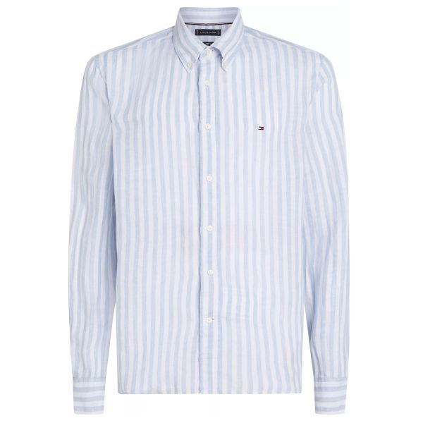 Tommy Hilfiger Linen Essential Stripe Overhemd Licht Blauw/Wit