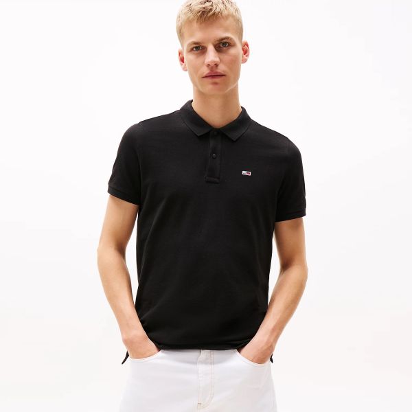 Tommy Jeans Slim Placket Polo Zwart