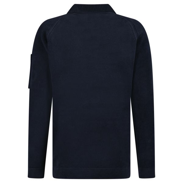 CP Company Chenille Cotton Knit Longsleeve Polo Navy