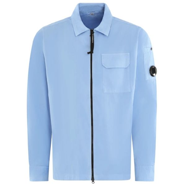 CP Company Gabardine Zipped Overshirt Licht Blauw