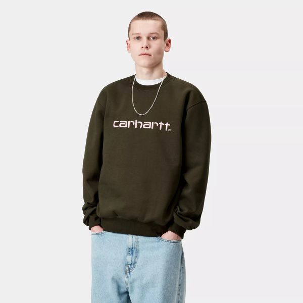 Carhartt WIP Logo Sweater Donker Groen