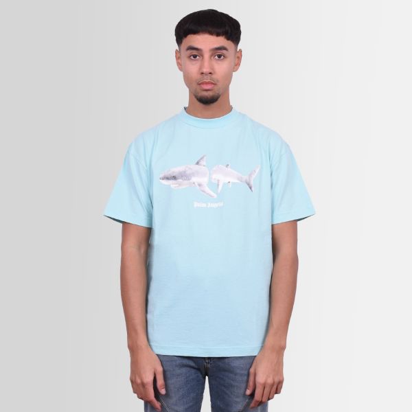 Palm Angels White Shark Classic T-shirt Licht Blauw