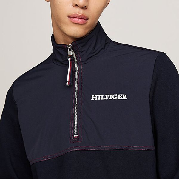 Tommy Hilfiger Monotype Mix Media Half Zip Pullover Marine Mezaldy