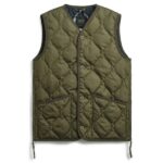 Taion Military Button V Neck Down Vest Donker Groen