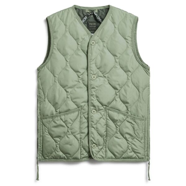 Taion Military Button V Neck Down Vest Groen
