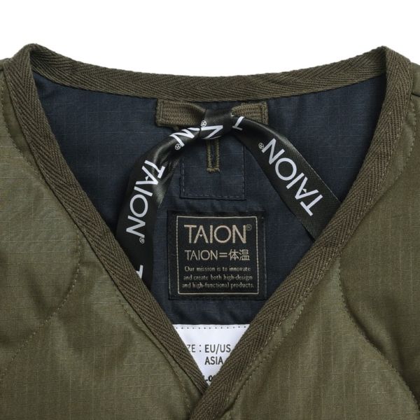 Taion Military Zip V Neck Down Vest Donker Groen