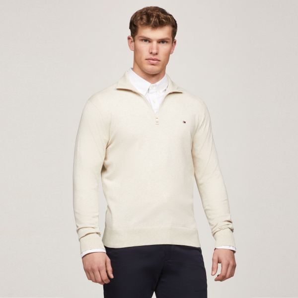 Tommy Hilfiger Zip Mock Sweater Off White